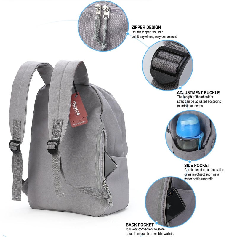 Zicac Diy Canvas Backpack Daypack Satchel Backpack (Grey, with Side Pocket) - Image 3
